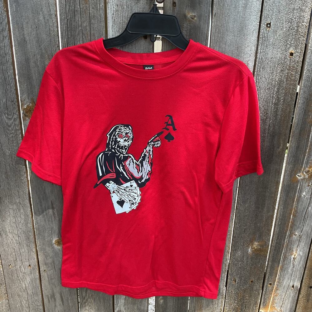 ROMWE Men's Grim Reaper Red Ace of Spades Shirt - Sz Small